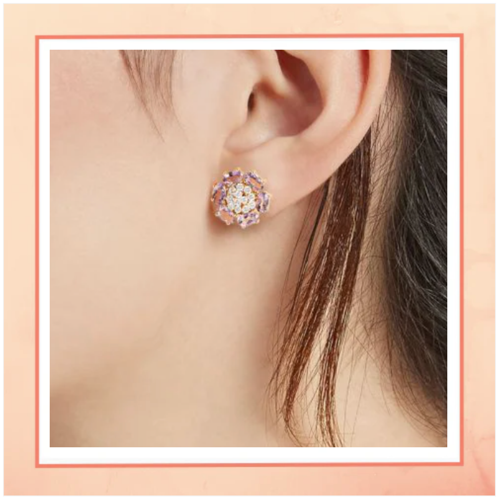 Lavender Crystal Flower Earrings
