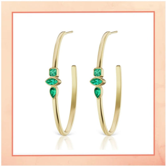 Delicate Hoops with Emeralds Earrings