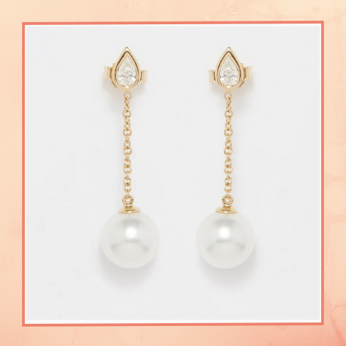 Pearl Diamond Drop Earrings