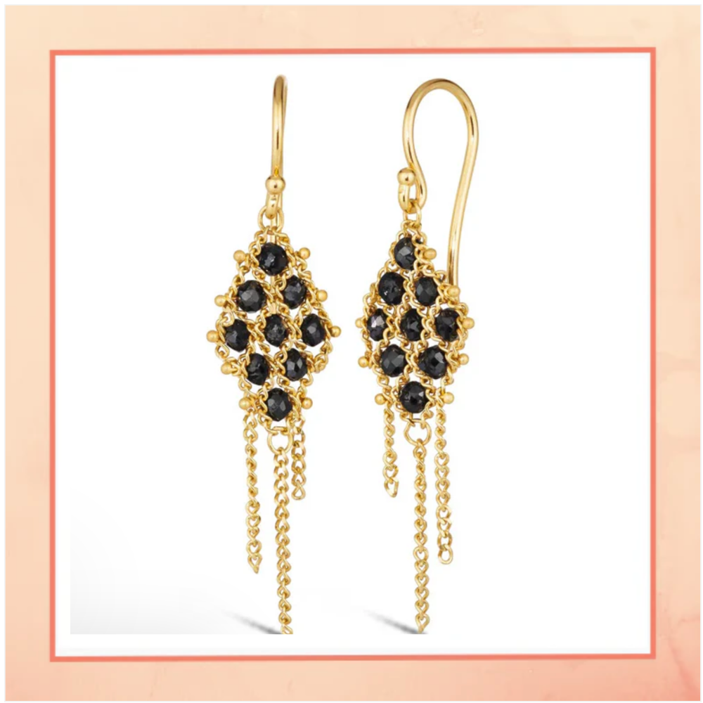 Black Diamond Tassle Hang Earrings