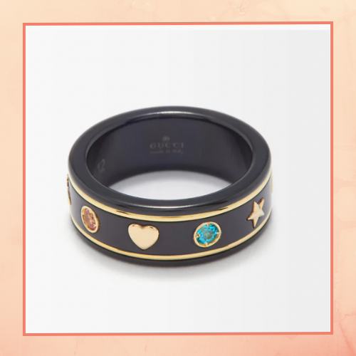 Black Enamel with Charm Rings