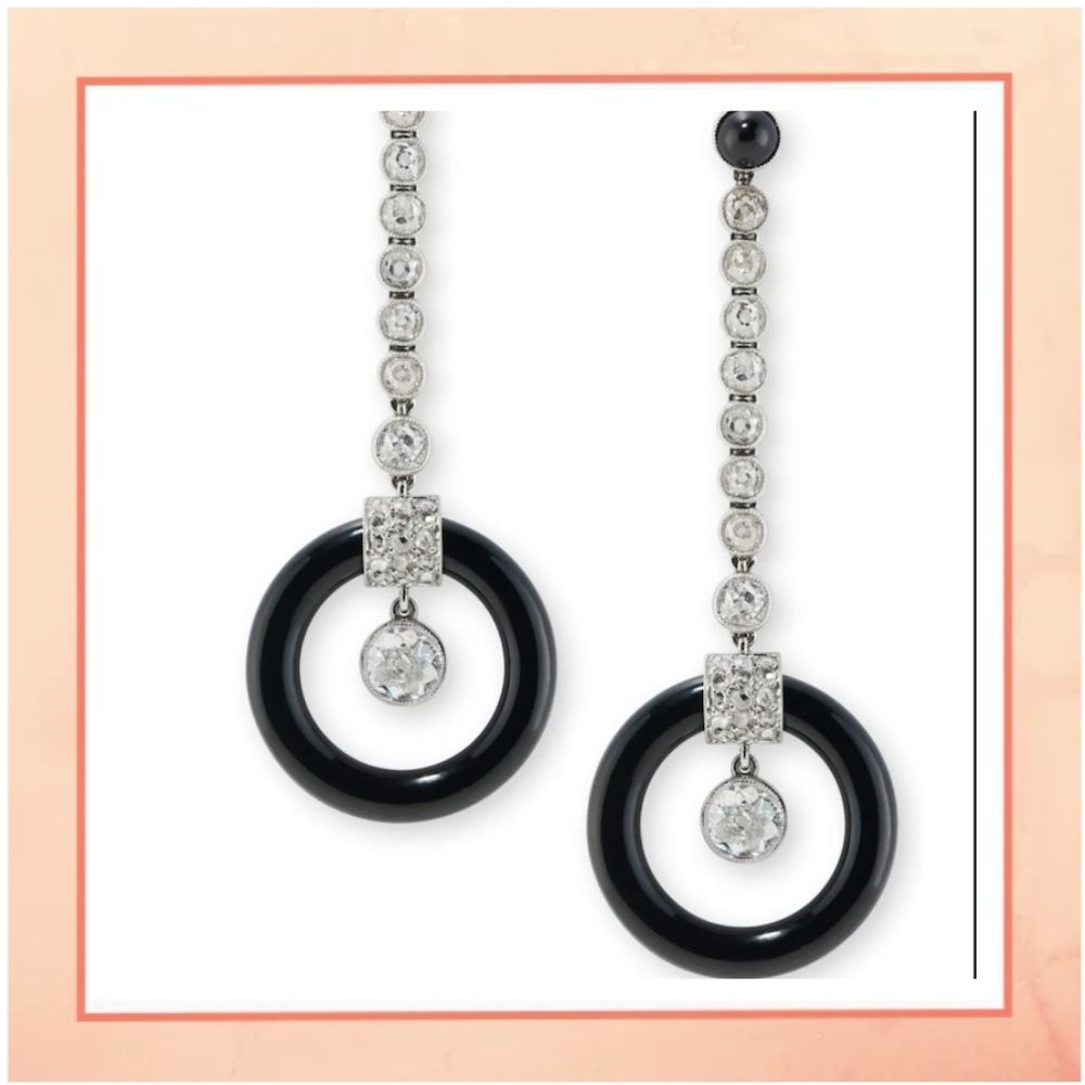 Black Enamel Circle Earrings